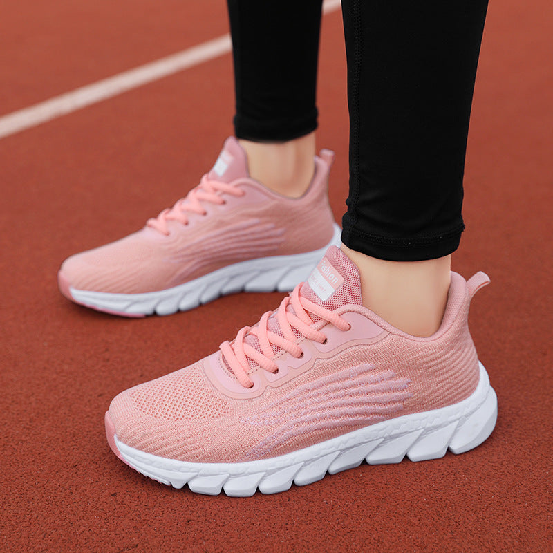 Men's And Women's Flying Woven Breathable Running Shoes Couple's Casual Sneakers Product information: Pattern: solid color Lining material: Mesh Applicable sports: Universal Color: JJ-2201 White, JJ-2201 Black, JJ-2201 pink Upper height: low top Heel heig