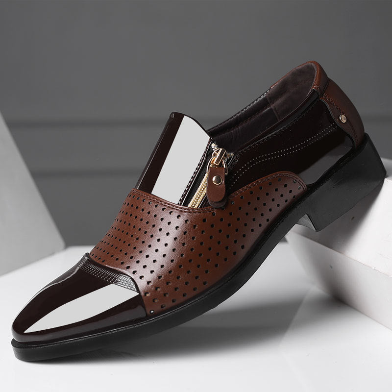 Men's New Business Leather Shoes Hollowed Out Breathable Overview: Unique design, stylish and beautiful. Good material, comfortable feet. A variety of colors, any choice. Specification: Category: Leather Shoes Upper material: artificial PU Sole Material: