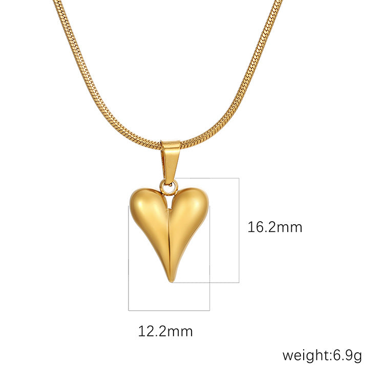 Retro Heart-shaped Necklace Stainless Steel Personalized Love Necklace For Women's Jewelry Valentine's Day Product information: Material: stainless steel Processing: Electroplating Shape: Heart Chain Style: Snake Bone Chain Packing list: Necklace*1/Earrin
