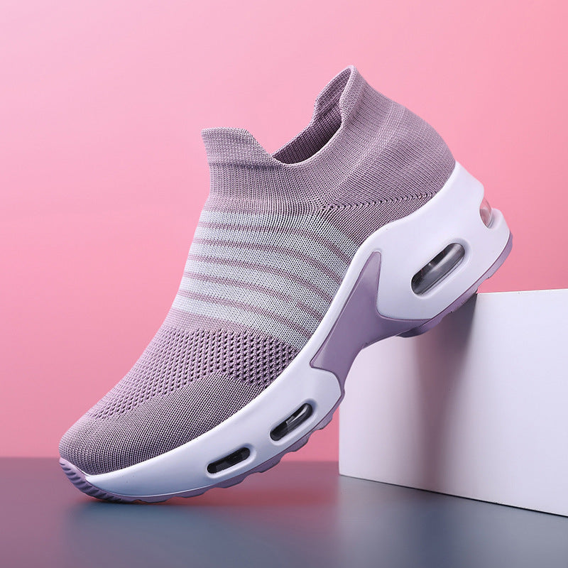 Plus Size Women's Shoes Lace-up Air Cushion Flying Woven Sneakers Product information: Applicable gender: female Heel height: low heel (1-3CM) pattern: plain Suitable season: summer, spring, autumn Color: 3001 black, 3001 black color, 3001 pink, 3001 purp