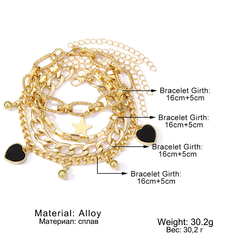 Black Peach Heart Bracelet Retro Simple Multi-layer Product information: Treatment Process: Electroplating Applicable population: Female Material: Alloy Shape: Star Popular elements: five-pointed star, chain, love/heart-shaped Packing list: Bracelet * 1 s