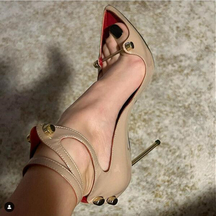 Women's Pointed Toe Metal Buckle Sandals Product information: Lining material: PU Toe bracket shape: Tip Color: Black, apricot, Red Shoe Upper material: artificial leather Size: 34, 35, 36, 37, 38, 39, 40, 41, 42, 43, 44, 45 Wearing method: Buckle Sole ma