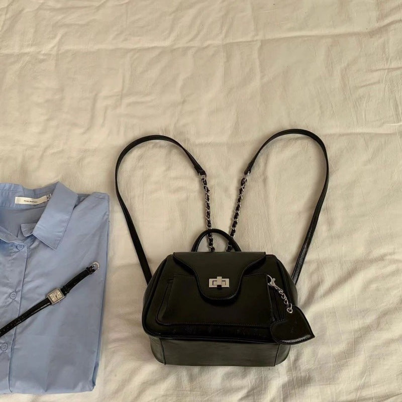 Backpack Silver Special-interest Design Summer Korean Style All-matching Ladies Product information: Pattern: solid color Lining texture: PU Applicable scenario: home storage Color: Black (order to send love pendant), silver (order to send love pendant) A