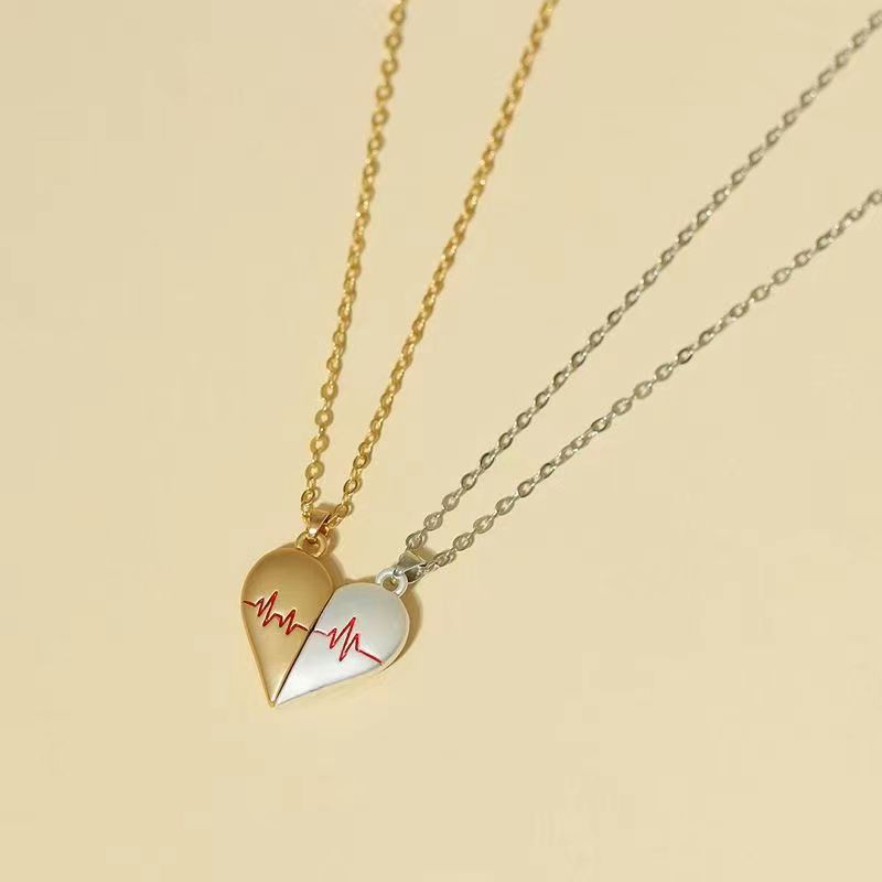 Heartbeat Magnetic Heart Necklace Love Couple Jewelry Product information : Material: alloy Treatment: electroplating Style: magnet necklace Modeling: geometric Chain style: regular chain Multilayer: No. Circumference: 21-50cm Color: gold pair, silver pai