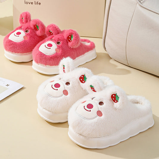 High Heel Cotton Slippers Women's Thick Bottom Cartoon Cute Bear Girl Heart Home Fluffy Slippers Winter Warm Product information: Mode: Cartoon Material lining: Cotton Color: Rose red, pink, white, purple High heels: 4cm Size: 35-36 size, 36-37 size, 37-3