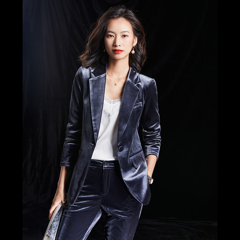 New Autumn And Winter Corduroy Suit Professional Suit Product information: Main fabric composition: polyester fiber (polyester) Color: royal blue, wine red, gray Applicable gender: female Size Information: Size: S, M, L, XL, XXL, XXXL, XXXXL Note: 1. Asia