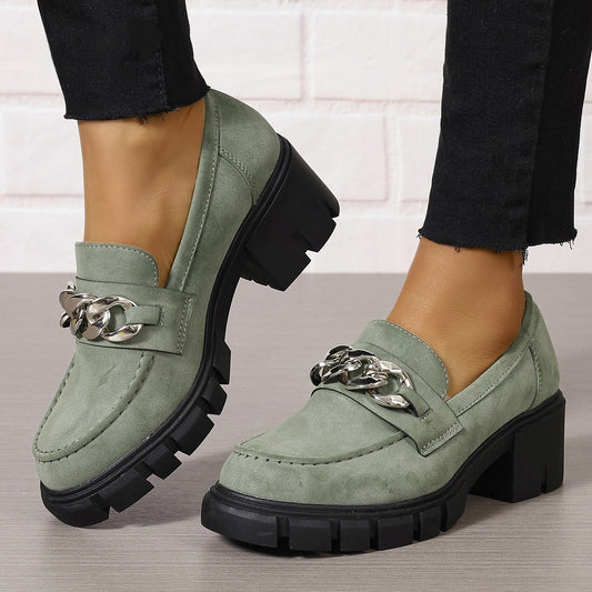 Plus Size Chain Women's Fashion Shoes Product information: Pattern: solid color Lining material: imitation leather Applicable sports: Universal Color: black, red, Army Green, khaki Upper height: low top Heel height: high heels (6-8CM) Size: US size 5, US
