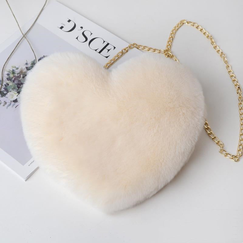 Love Bags For Women Plush Chain Shoulder Bags Valentine's Day Party Bag Product information: Material: plush Luggage trend style: small round bag Bag size: medium Lining texture: synthetic leather Bag shape: heart Opening method: zipper Pattern: solid col