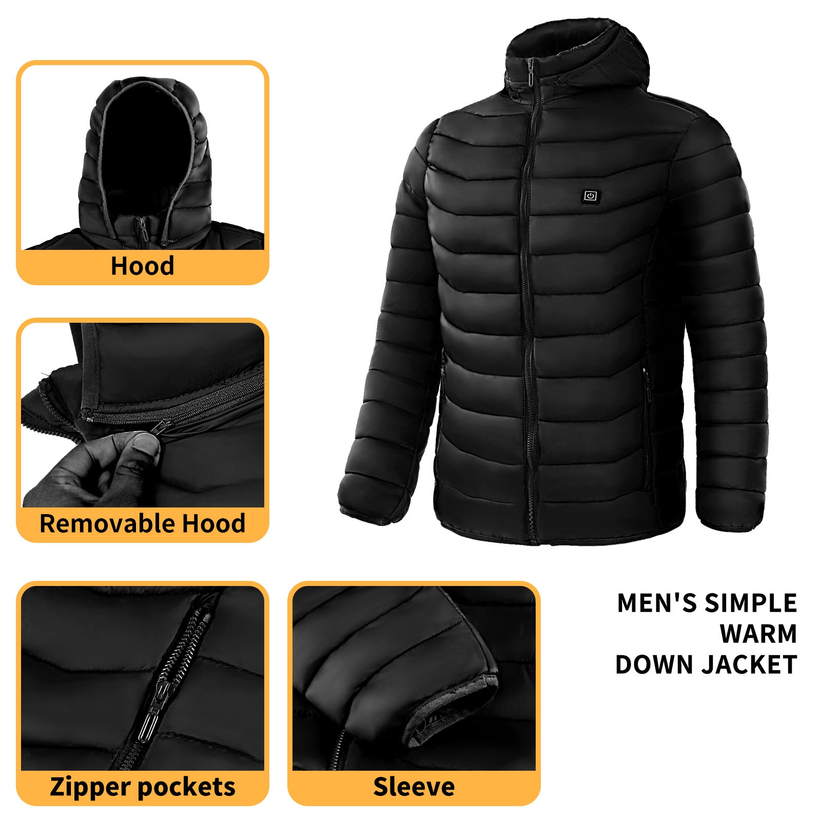 Men Heated Puffer Jacket Electric Heating Coat Insulated Hood Windbreaker 9Heat Zones Perfect for skiing: With its lightweight and long-sleeve puffer design, this heated jacket is ideal for skiing. It provides the necessary warmth without hindering your m