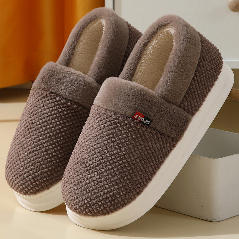 Men's Cotton Shoes With Heel Winter Warm Thick Sole Plush Slippers Women Indoor Garden Outerwear Plus Velvet Slipper For Couple Product information: Sole Material:PVC Function:Warm Upper Material:Suede Sole Craftsmanship:Sewing Shoes Midsole material: EVA