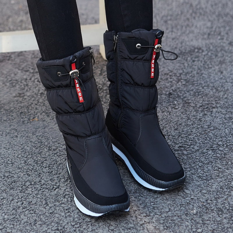 Winter New Plus Velvet Thick Cotton Shoes Thermal Middle Tube Waterproof Non-slip Boots Product information: Pattern: solid color Lining material: Other Color: G71 Black, G71 Blue, G71 White, G71 purple, G71 Red Upper height: Mid-top Heel height: Other So
