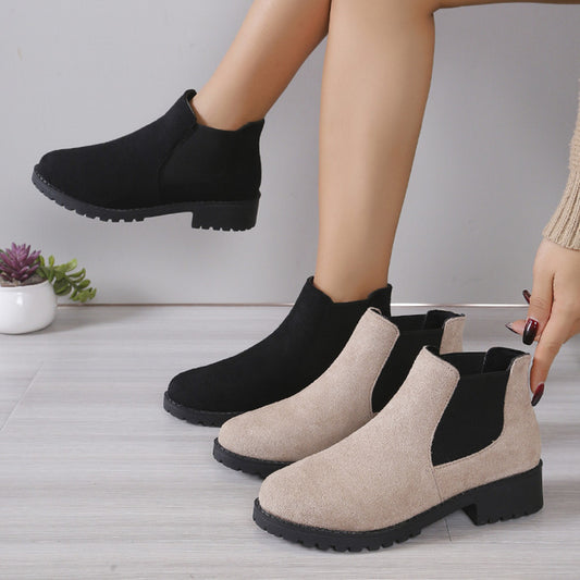 Women's Fashion Personality Chunky Heel Ankle Boots Product information: Pattern: solid color Color: black, khaki, beige Size: 36, 37, 38, 39, 40, 41, 42, 43 Toe holder shape: round head Shoe Upper material: Suede Applicable Gender: Female Style: European