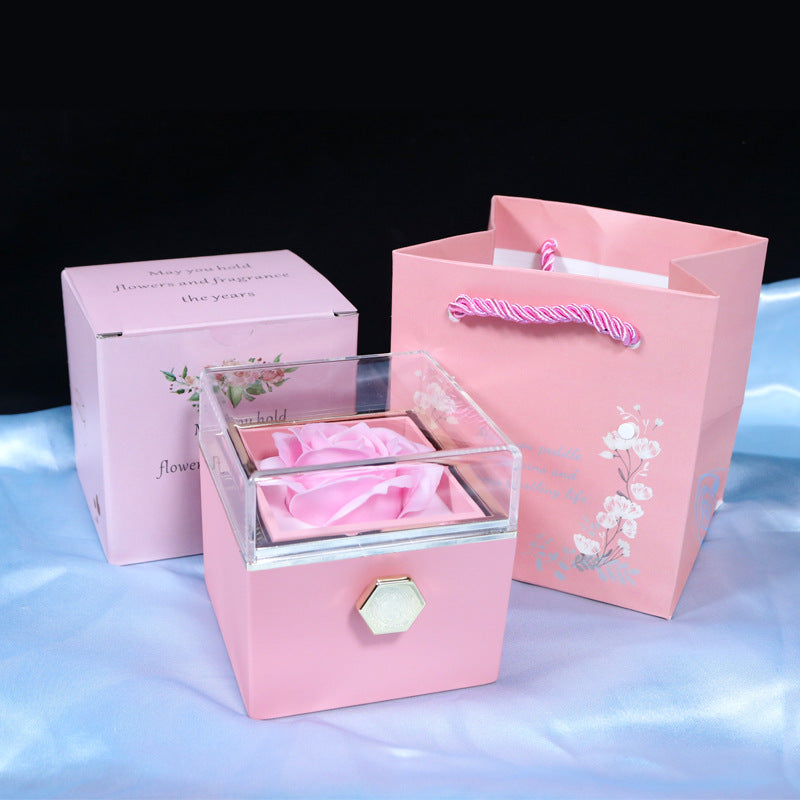 Rotating Soap Flower Rose Gift Box Creative Rotating Rose Jewelry Packaging Box Valentine's Day Gift For Women Overview: 1.【Romantic Gifts for Her】Forever rose symbolizes forever love, harmonious family, and loyal friendship. Surprise your loved ones. 2.【