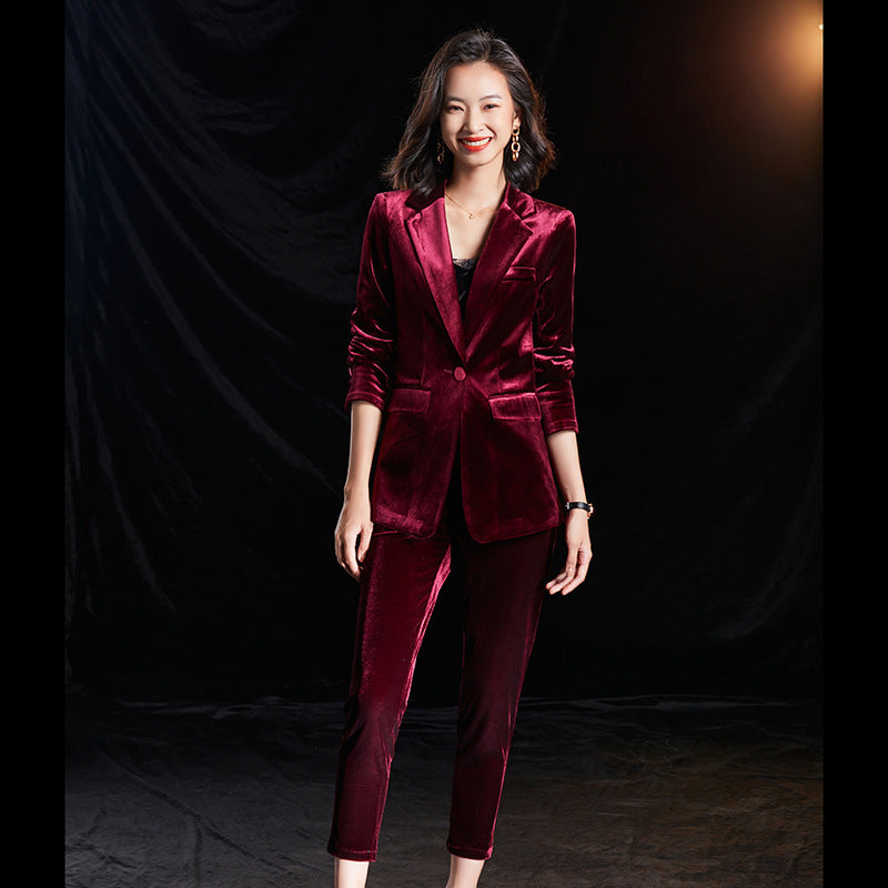 New Autumn And Winter Corduroy Suit Professional Suit Product information: Main fabric composition: polyester fiber (polyester) Color: royal blue, wine red, gray Applicable gender: female Size Information: Size: S, M, L, XL, XXL, XXXL, XXXXL Note: 1. Asia