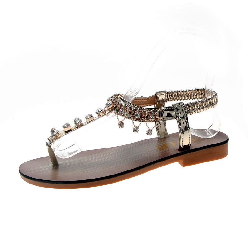 Flip-toe Sandals Fairy Style Flat Bottom Product information: Pattern: solid color Lining material: Leather Color: Black, Gold Upper height: low top Processing Method: patent leather Heel height: flat heel Size: 35,36,37,38 Sole craft: viscose shoes Sole