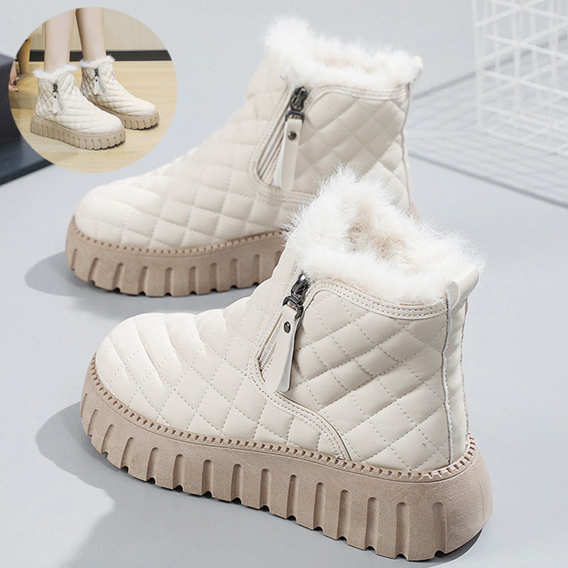 Women's Plaid Pattern Platform Ankle Boots Casual Side Zipper Plush Lined Snow Boots Winter Comfortable Short Boots Overview: Unique design, stylish and beautiful. Good material, comfortable wear. A variety of colors, any choice. Product information: Uppe