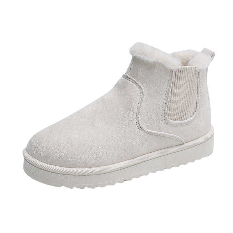 Fleece-lined Plus Size Short Boots Cotton Shoes Women's Cotton Snow Boots Product information: Pattern: solid color Lining material: Cotton Color: white, black, dark brown Upper height: low top Heel height: flat Length of socks: short tube Heel shape: fla