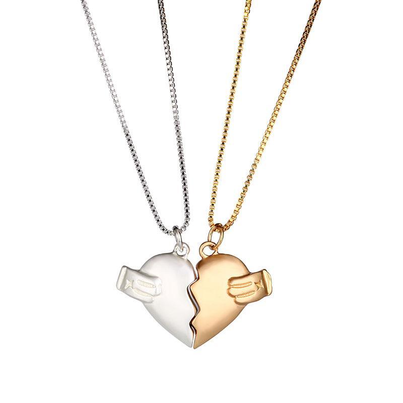 Creative Magnet Love Necklace 2pcs Heart-broken Shape Necklace Men And Women Personalized Jewelry For Valentine's Day Product information: Material:Alloy Processing: Electroplating Chain Style:Cross Chain Pendant Material: Alloy Packing list: Necklace*2PC