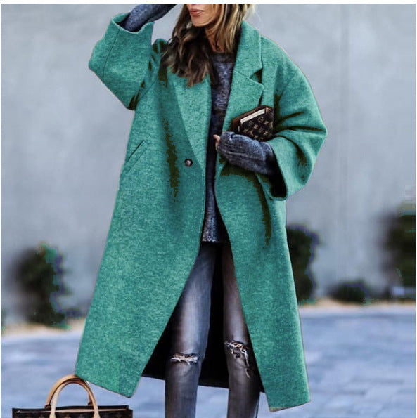 European And American Women's New Long Sleeved Large Woolen Overcoat Product information: Main fabric composition: polyester Pattern: solid color Version: loose Collar type: lapel Color: grey, green Size Information: Size: S, M, L, XL, XXL, XXXL, 4XL Size