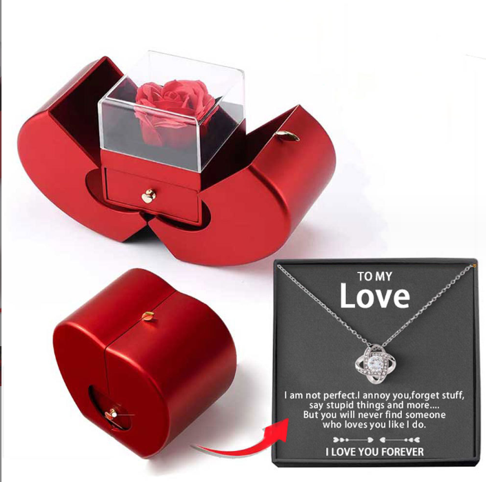 Fashion Jewelry Box Red Apple Christmas Gift Necklace Eternal Rose For Girl Mother's Day Valentine's Day Gifts With Artificial Flower Rose Flower Jewelry Box Overview: 1. Handmade Roses: Our roses are handmade, each rose looks like it has just been carefu