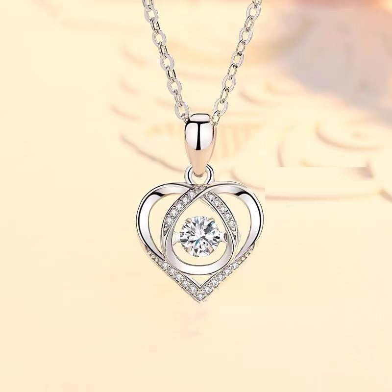 S925 Beating Heart-shaped Necklace Women Luxury Love Rhinestones Necklace Jewelry Gift For Valentine's Day Product information: Treatment Process: Electroplating Color: white, blue Pendant material: mixed gem inlaid Chain style: O-type chain Material: Cop