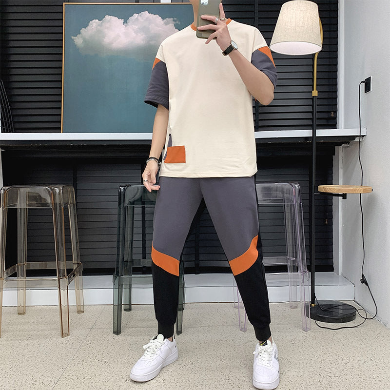 New Summer Men's T-shirt Fashion Short-sleeved T-shirt Men Product information: Material: Cotton Style: sports fashion Feature: color matching Colour: black, khaki Size Information: Note: 1. Asian sizes are 1 to 2 sizes smaller than European and American