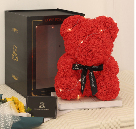 Valentine's Day Gift Rose Bear Eternal Flower Rose Teddy Bear PE Foam Bear 25cm Valentines Day Overview: Rose Bear — The rose bear is about 10*7*7 inches (length*width*height). This eternal rose bear symbolizes eternal love, affection, friendship and stab