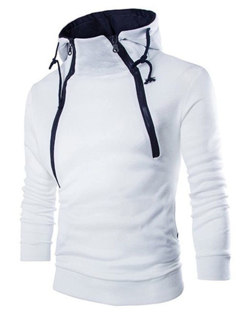 Placket Double Zipper Cardigan Contrast Color Hooded Coat European Size Fleece Sweater Product information: Pattern: solid color Pocket Style: topstitching slit pocket Color: white, black, navy blue, light gray No liner: no liner Suitable for people: Teen