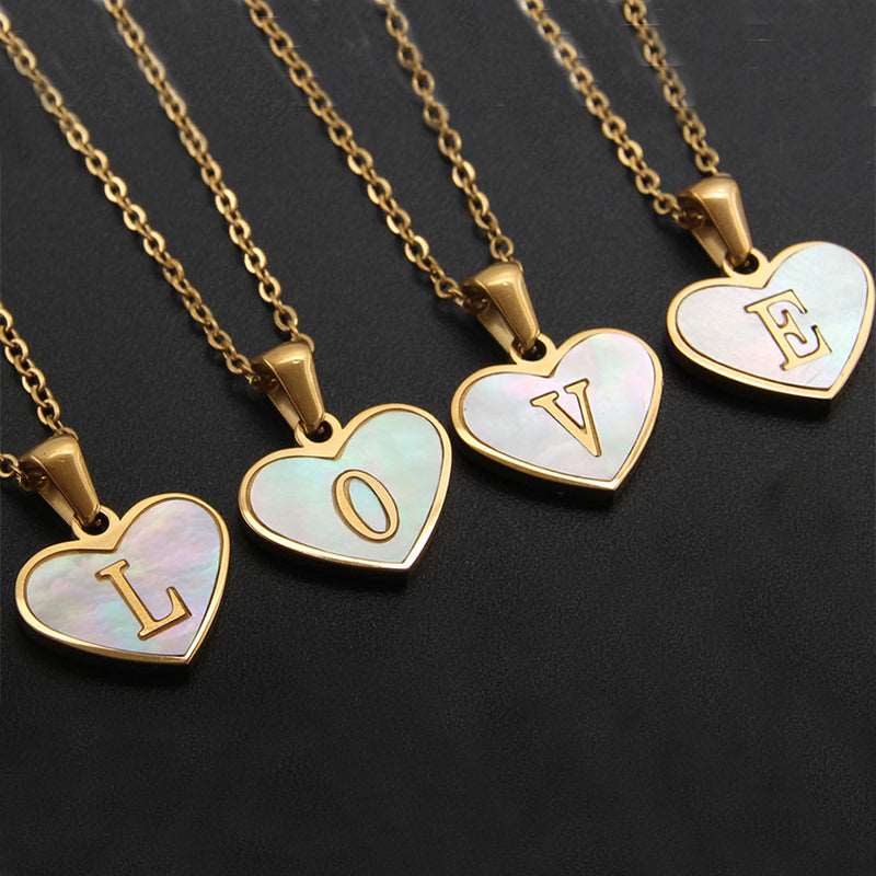 26 Letter Heart-shaped Necklace White Shell Love Clavicle Chain Fashion Personalized Necklace For Women Jewelry Valentine's Day Overview: Unique design, stylish and beautiful. Good material, comfortable wear. A variety of colors, any choice. Product infor