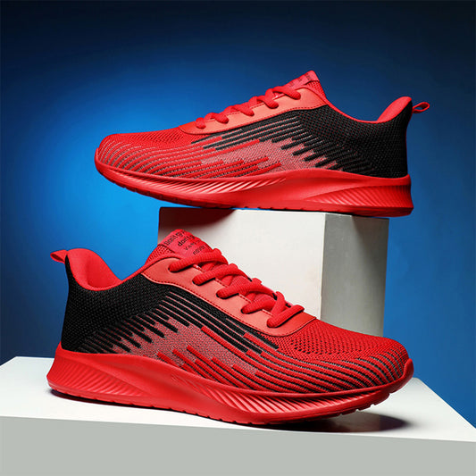 Men's And Women's Trendy Red Sneakers Knit Breathable Wear-resistant Non Slip Lace-Up Outdoor Walking Shoes r Men's And Women's Trendy Red Sneakers Knit Breathable Wear-resistant Non Slip Lace-Up Outdoor Walking Shoes r Men shoe