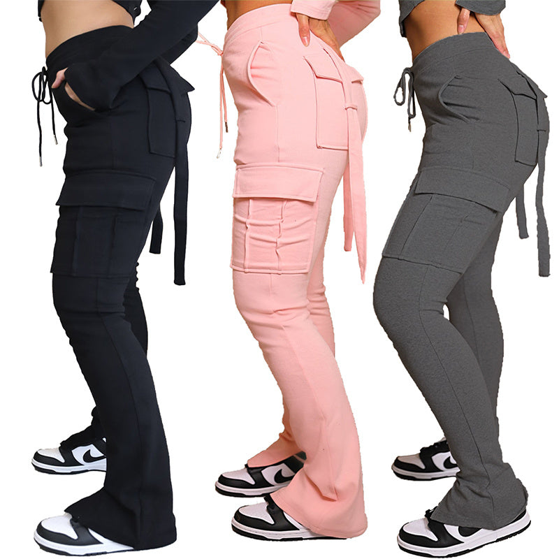 Cargo Pants With Pockets High Waist Drawstring Wide Leg Straight Trousers For Women Overalls Overview: Unique design, stylish and beautiful. Good material, comfortable wear. A variety of colors, any choice. Product information: Thickness: medium Elastic: