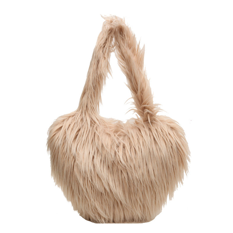 Plush Armpit Shoulder Bags Winter Large Capacity Personalized Heart Bag Women's Luxury Handbags High Quality Valentine's Day Gift Product information: Material: plush Style: fashionable and simple Features:Solid color Color:picture color Size:39*30*7cm Pa