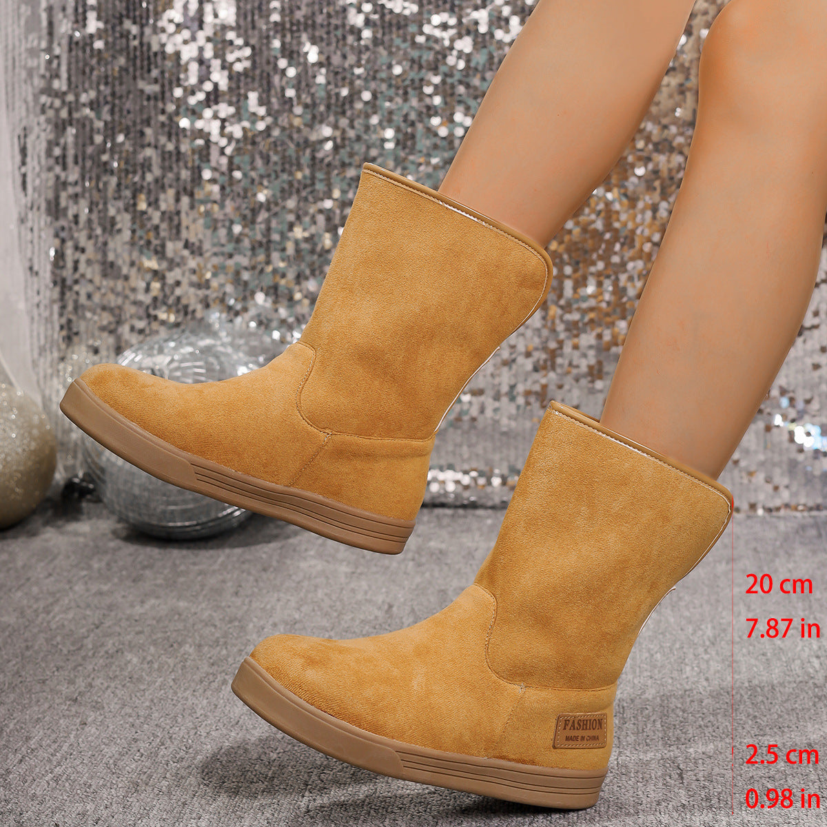 Women's Snow Boots Winter Warm Non-slip Flat Mid-calf Boot Plus Velvet And Thickened Cotton Shoes Product information: Upper material: suede Sole material: rubber Upper height: high top Toe shape: round head Heel shape: flat heel Color: black, brown Size