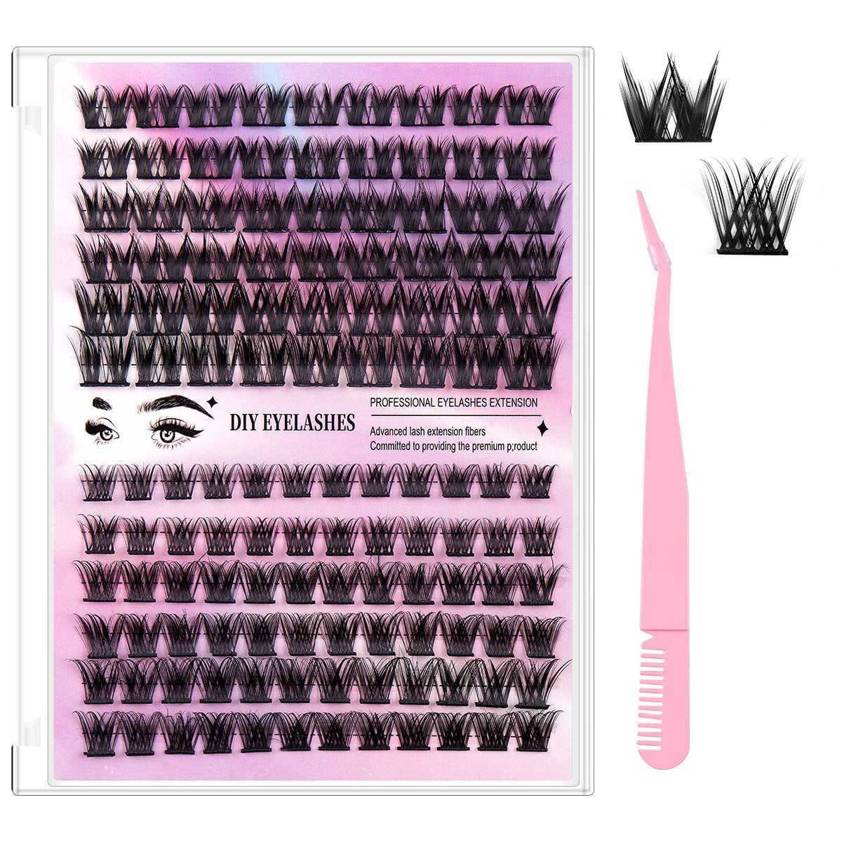 Segmented Hairy Fishtail Wheat Lazy Trilogy False Eyelashes Product information: Material: Artificial fiber Size: 12.3*20.2 * 2cm Specifications:Style 1:DIY-set-020,Style 2:DIY-set-020 pink tweezers,Style 3:DIY-set-020 pink brush,Style 4:DIY-set-020 pink