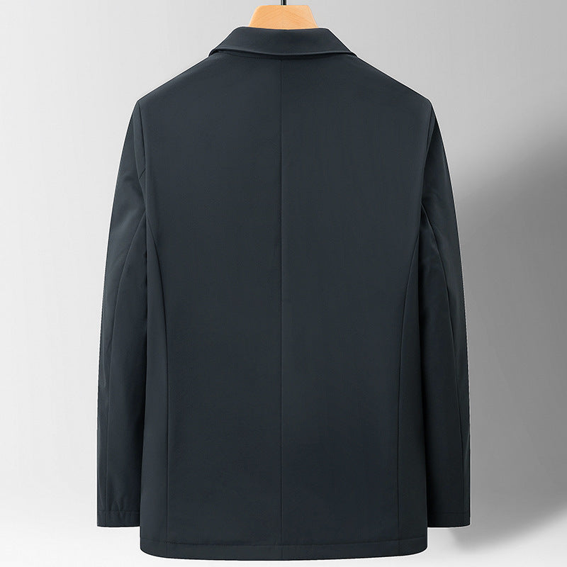 New Casual Men's Suit Jacket Product information: Pattern: solid color Color: black, navy blue Size: 170,175,180,185,190,195 Main fabric composition: Polyester Fiber (polyester) Applicable Gender: Male Style: light business Note: 1. Asian sizes are 1 to 2