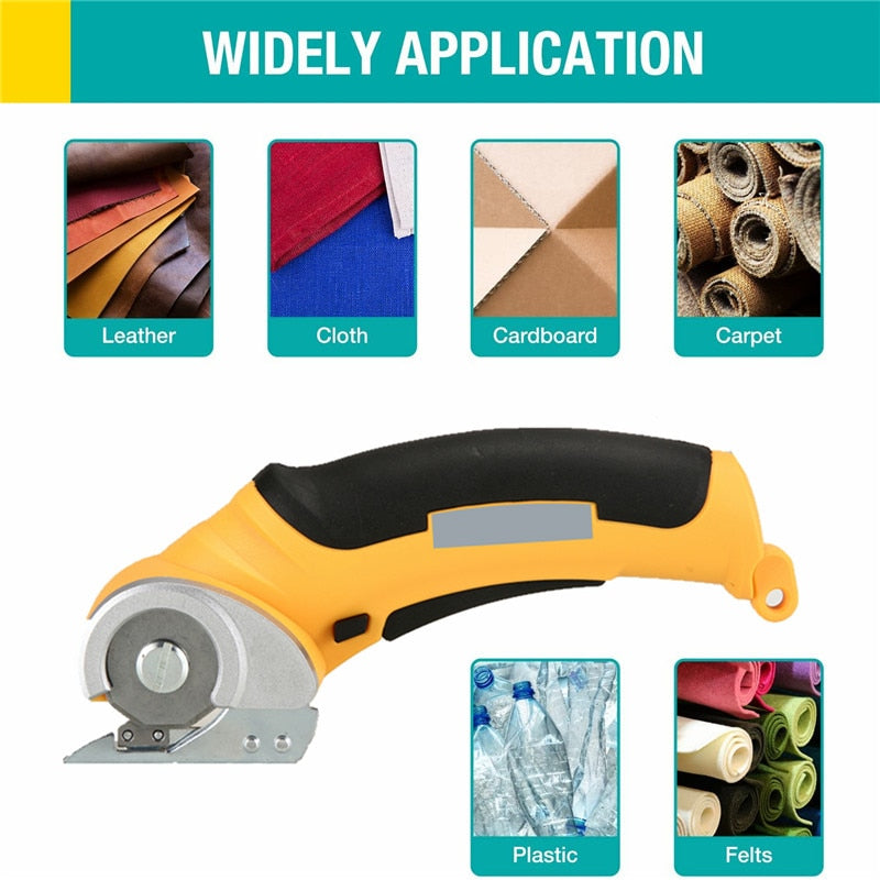 Rechargeable Cordless Electric Scissors The Rechargeable Cordless Electric Scissors make your manual work more efficient and effortless. This multi-purpose rotary cloth cutter is the answer to hassle-free cutting of materials such as cardboard, leather, p