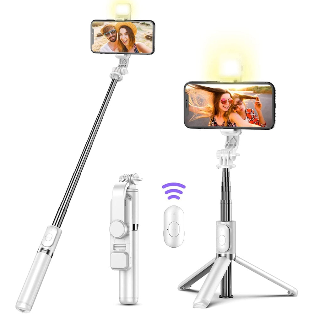 Wireless Bluetooth Selfie Stick Tripod Introducing the Wireless Bluetooth Selfie Stick with Foldable Portable Tripod – your perfect companion for capturing picture-perfect moments. This versatile gadget combines a selfie stick and tripod, offering you the