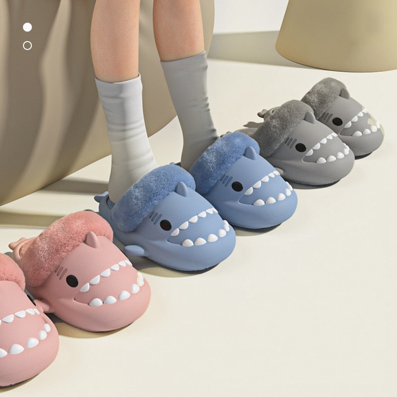 Non-Slip Furry Shark Slides Introducing the Non-Slip Furry Shark Slides – the perfect footwear for any occasion! These slippers are made from waterproof materials and boast non-slip soles, making them ideal for use both indoors and outdoors. Crafted with