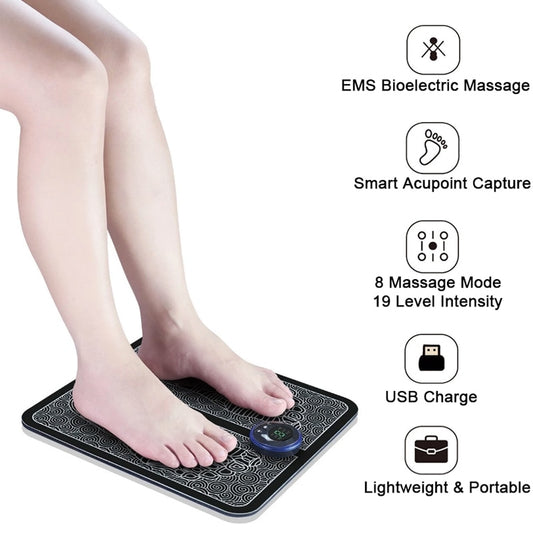 Portable Electric Foot Massager Pad Introducing the Portable Electric Foot Massager Pad, the perfect solution for relaxation after a long, hard day. This electric EMS foot massager pad is an innovative addition to your health and wellness routine that off