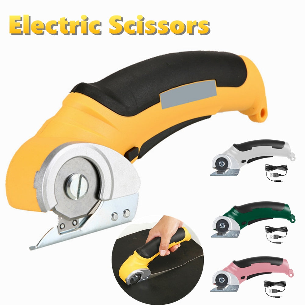 Rechargeable Cordless Electric Scissors The Rechargeable Cordless Electric Scissors make your manual work more efficient and effortless. This multi-purpose rotary cloth cutter is the answer to hassle-free cutting of materials such as cardboard, leather, p