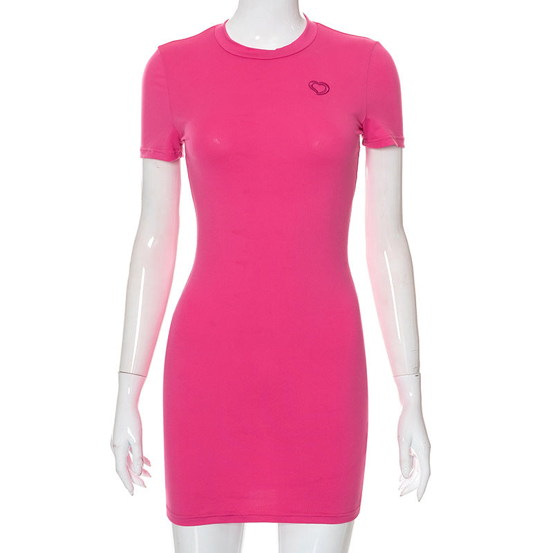 Heart-Embroider Bodycon Mini Dress Step out in confidence wearing the Heart-Embroider Bodycon Mini Dress. Check all the boxes with this stylish number that features a crew neck, short sleeves, slim fit and mini/above knee-length. You’ll never have to worr