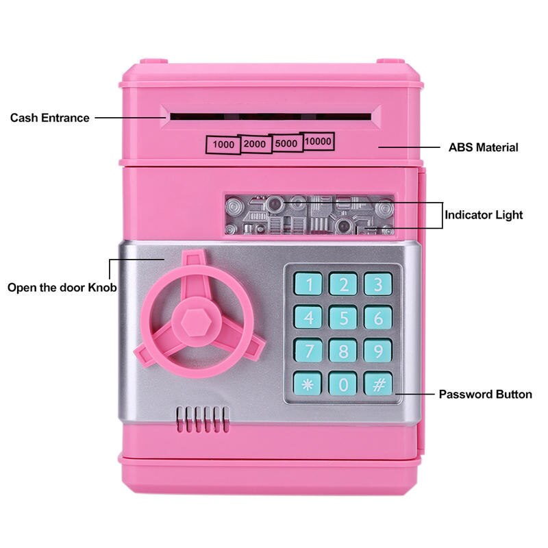 Electronic Piggy Bank ATM Mini Money Box Safety Password Chewing Coin Cash Deposit Machine Christmas Gift for Children Kids Electronic Piggy Bank ATM Password Cash Coins Money Saving Safe Box Automatic Deposit Banknote Toys Gift Specification: Material: N