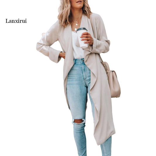 Women's Windbreaker Trench Coat Elevate your spring and autumn wardrobe with our Women's Windbreaker Trench Coat. This versatile piece of outerwear combines timeless style with casual elegance, featuring a solid color design and a classic lapel collar. Wi